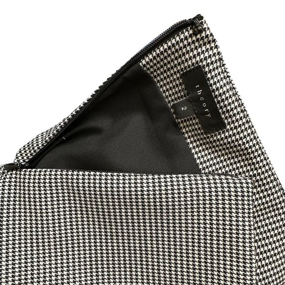 Theory Womens Trumpet Mini Skirt Size 2 Black White Wool Houndstooth Pattern - Picture 10 of 11